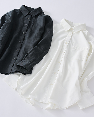 （左から）黒シャツ 無印良品、白シャツ GU（ジーユ）ー（『その服、まだ着られます』より＝扶桑社提供）